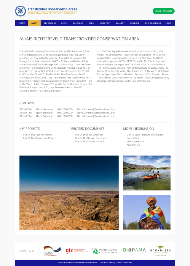 Transfrontier Conservation Areas Website